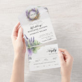 Rustieke Lavendel Waterverf Modern Romantisch Brui All In One Uitnodiging (Afscheurbaar)