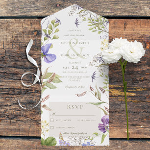 Rustieke Lavendel Wildbloemen Wit Geen diner All In One Uitnodiging