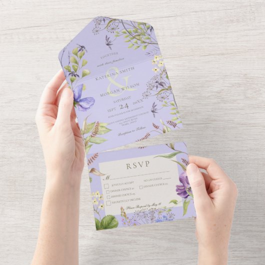 Rustieke Lavendel Wildflowers Lavendel Drie Diner All In One Uitnodiging (Afscheurbaar)