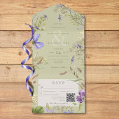 Rustieke Lavendel Wildflowers Sage QR Code All In One Uitnodiging