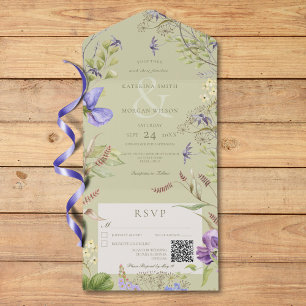 Rustieke Lavendel Wildflowers Sage QR Code All In One Uitnodiging