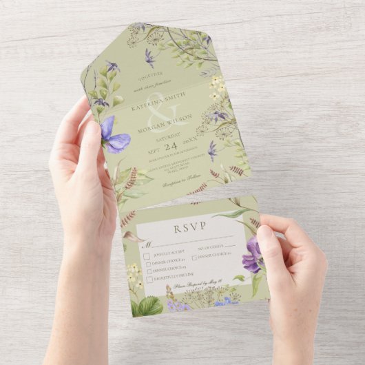 Rustieke Lavendel Wildflowers Sage Three Dinner All In One Uitnodiging (Afscheurbaar)