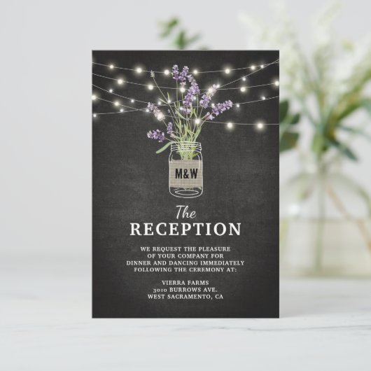 Rustieke Lavendelpot Trouwfeest Avondreceptie Informatiekaartje (Staand voorkant)