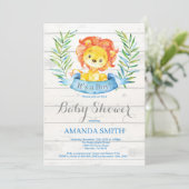 Rustieke Leeuwen Jongens Baby Borrelkaart Blauw Kaart (Staand voorkant)
