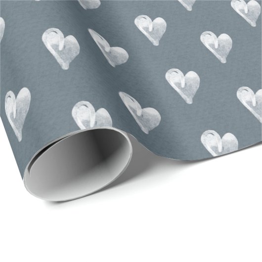 Rustieke leisteen blauwe hand getekende harten cadeaupapier (Rol Hoek)