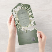 Rustieke Lelie van de Vallei Bloemen Sage QR Code All In One Uitnodiging (Afscheurbaar)
