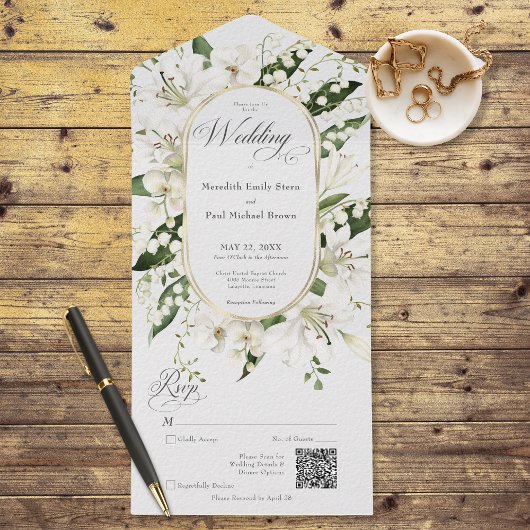 Rustieke Lelie van de vallei Floral White QR Code All In One Uitnodiging