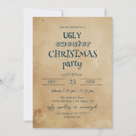 Rustieke lelijke trui kerstfeest uitnodiging (Voorkant)