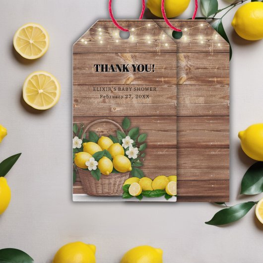 Rustieke Lemon Basket Modern Schattige Baby shower Cadeaulabel