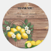 Rustieke Lemon Basket Modern Schattige Baby shower Ronde Sticker (Voorkant)