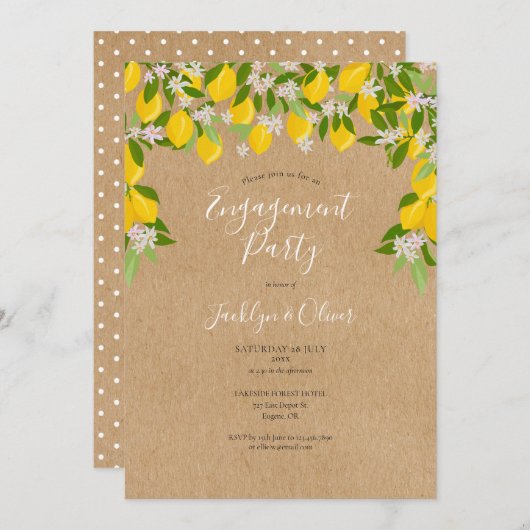 Rustieke Lemon Blossom Green Engagement Party Kaart (Voorkant / Achterkant)