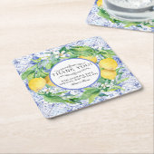 Rustieke Lemon Boerderij Greenery Krans Blauw Witt Kartonnen Onderzetters (Schuin)