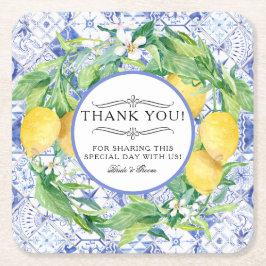 Rustieke Lemon Boerderij Greenery Krans Blauw Witt Kartonnen Onderzetters