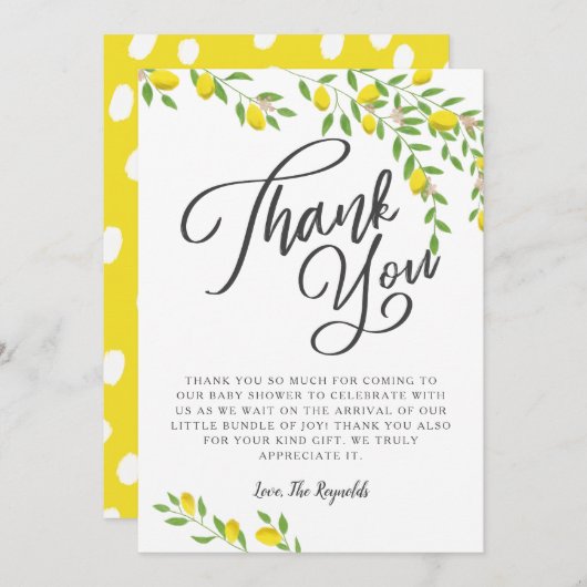 Rustieke Lemons Baby shower Bedankkaart (Voorkant / Achterkant)