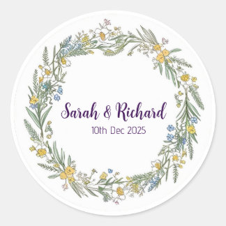 Rustieke Lente Bruiloft met Wilde Bloemen, Romanti Ronde Sticker