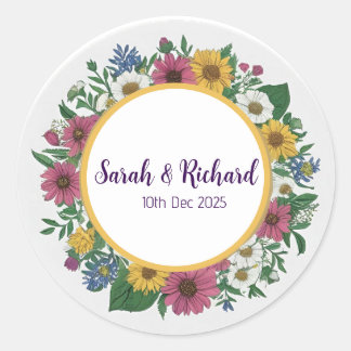 Rustieke Lente Bruiloft met Wilde Bloemen, Romanti Ronde Sticker