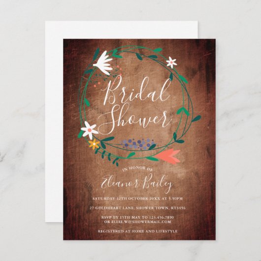 Rustieke lente Floral Garland Vrijgezellenfeest Aankondigingskaart (Voorkant / Achterkant)