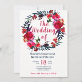 Rustieke lente marine rode boho bloemenkrans bruil kaart (Voorkant)