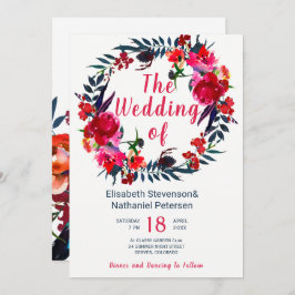 Rustieke lente marine rode boho bloemenkrans bruil kaart