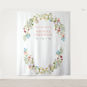 Rustieke lente wilde bloemen bruidsfoto achtergron wandkleed