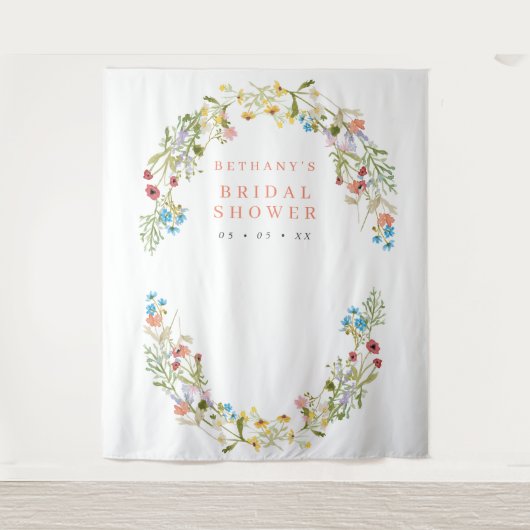 Rustieke lente wilde bloemen bruidsfoto achtergron wandkleed (Voorkant)