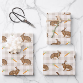 Rustieke lentehazen en wortels beige patroon inpakpapier vel