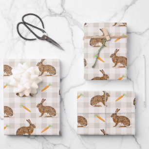 Rustieke lentehazen en wortels beige patroon inpakpapier vel