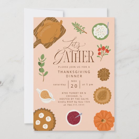 Rustieke Let's Gather Thanksgiving Dinner Feast Kaart (Voorkant)
