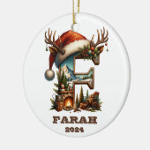 Rustieke letter F Gezellige Cabin Scene Kerstmis Keramisch Ornament (Links)