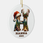 Rustieke letter H met feestelijke bergscène Keramisch Ornament (Rechts)