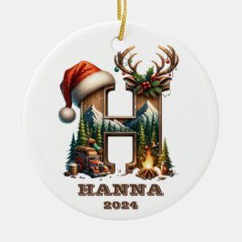 Rustieke letter H met feestelijke bergscène Keramisch Ornament