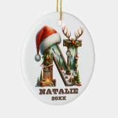 Rustieke letter N met feestelijke winterscène Keramisch Ornament (Rechts)