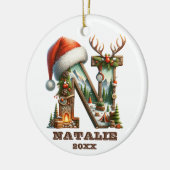 Rustieke letter N met feestelijke winterscène Keramisch Ornament (Links)