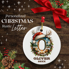 Rustieke letter O met gezellige winter camping sce Keramisch Ornament