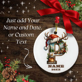 Rustieke letter P met feestelijke winterkajuitscèn Keramisch Ornament