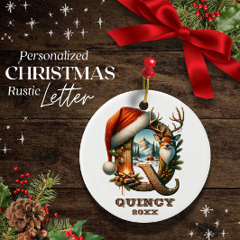Rustieke letter Q Kerstscène  Keramisch Ornament