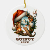 Rustieke letter Q Kerstscène Keramisch Ornament (Voorkant)