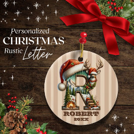Rustieke letter R Cosy Woodland Kerstnaam Datum Keramisch Ornament