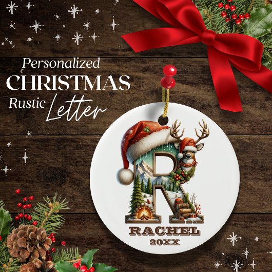 Rustieke letter R Kerstrendier Keramisch Ornament