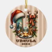 Rustieke  letter U Christmas  Keramisch Ornament (Voorkant)