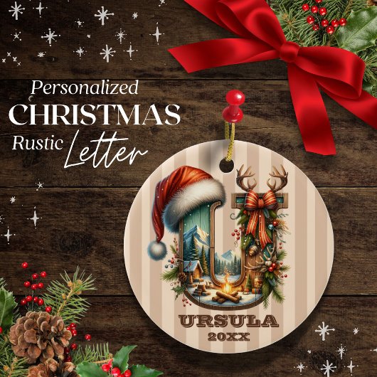 Rustieke  letter U Christmas  Keramisch Ornament