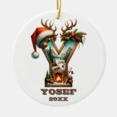Rustieke letter Y Kerst Gepersonaliseerd Initiaal Keramisch Ornament (Voorkant)