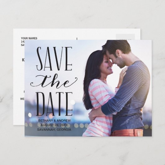 Rustieke Lettering Overlay Foto Sla de datum op Aankondigingskaart (Voorkant / Achterkant)