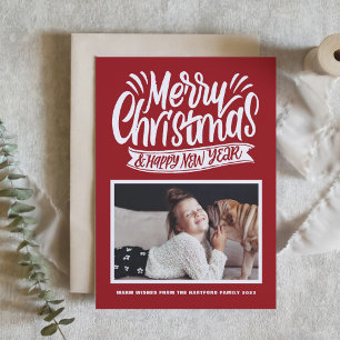 Rustieke Lettering Rode Kerst Foto Feestdagenkaart