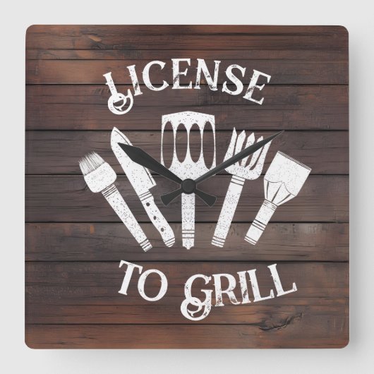 Rustieke ‘License to Grill’ wandklok – Grappige BB (Voorkant)