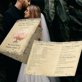 Rustieke Licht Koraal Hart Blad Boom Trouwprogramm