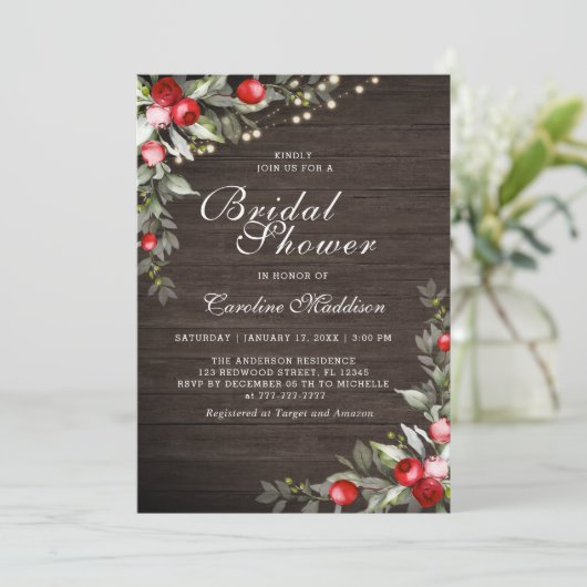 Rustieke Licht Winter Sfeervolle Bruidsuitnodiging Kaart (Staand voorkant)