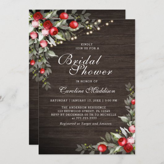 Rustieke Licht Winter Sfeervolle Bruidsuitnodiging Kaart (Voorkant / Achterkant)