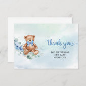 Rustieke lichtblauwe bloementeddybeer dank u informatiekaartje (Voorkant / Achterkant)