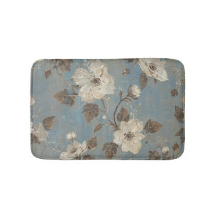 Rustieke lichtblauwe cacaobruine bloemenprint badmat